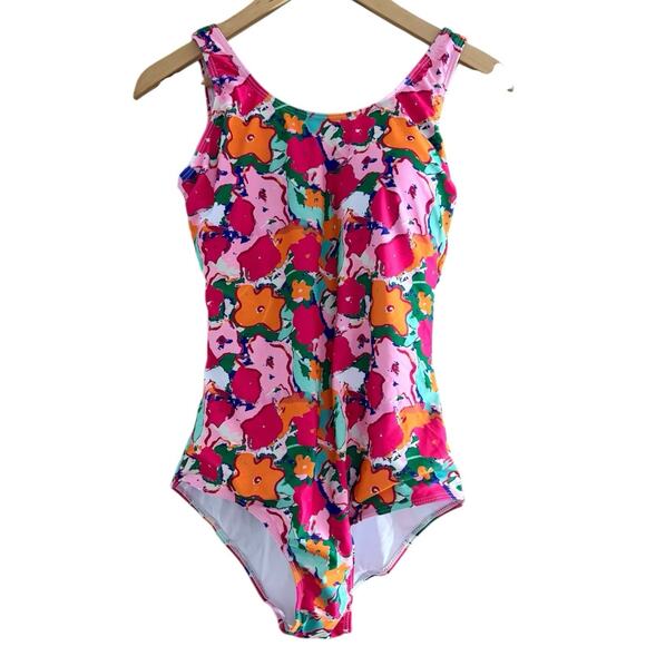 Unbranded Other - NWOT Pink Abstract Floral One Piece Swimsuit Women’s Size Medium Padded